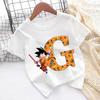 Dragon Ball Goku T-shirt for Children Cartoon Letter A-Z Tee Top Anime Round Collar Clothes Fashion Kids White Clothing Gift
