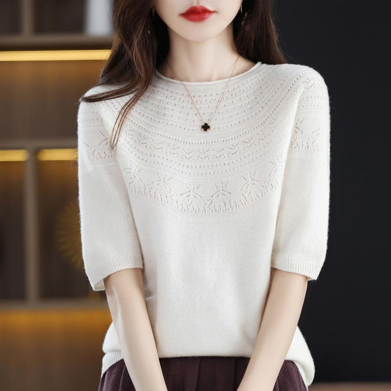 Women Knit T-shirt 100% Wool MODERN NEW SAGA Summer Knitted Shirt Short Sleeve Tees O-neck Pullover Knit Tops