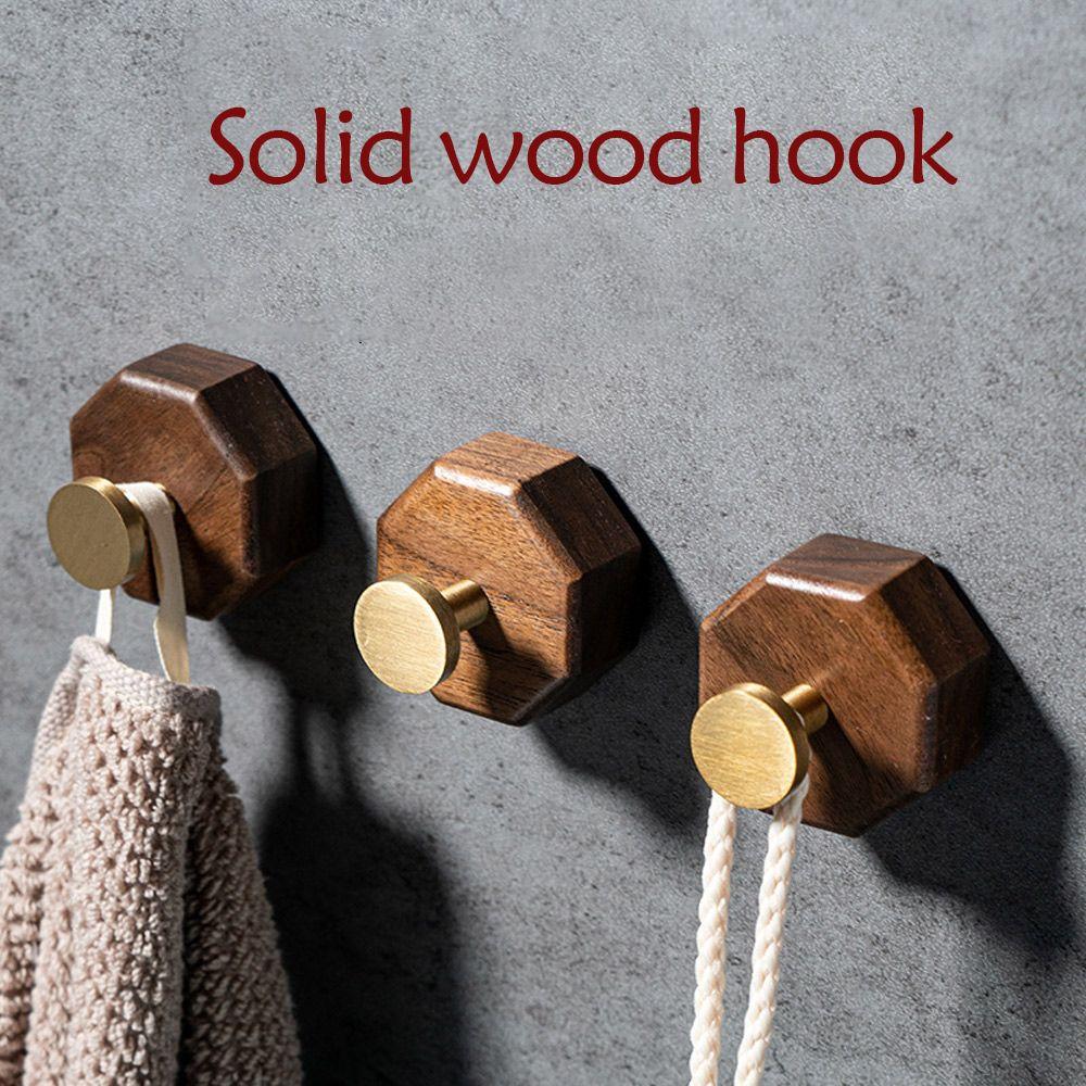 Wall-mounted Punch Solid Wood Wall Hanger Clothes Bag Hat Hanger Shower Hook Robe Hook