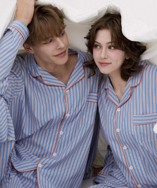 [Dossy] 2-Piece Silky Fit Sierre Long-Sleeve Couple Pajama Set [Shipped from Korea] 100% Authentic