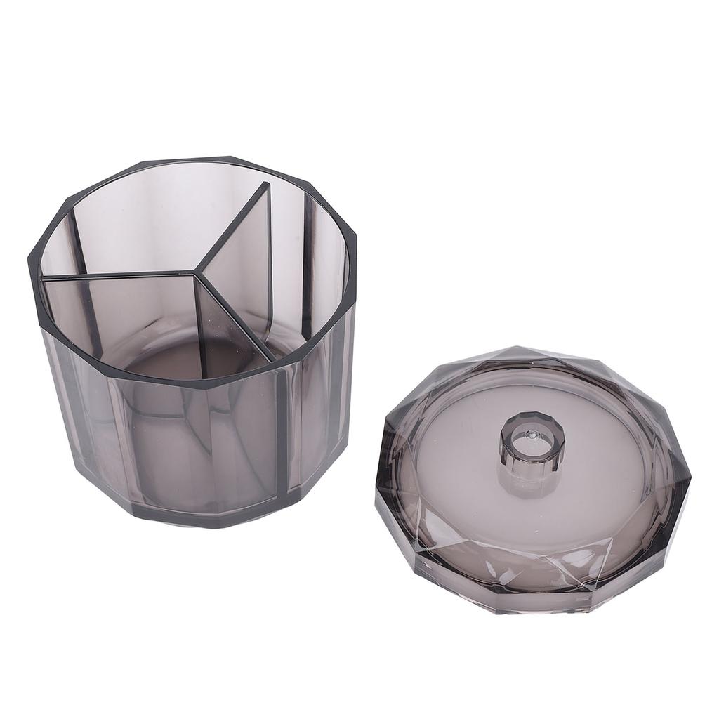 Qtip Holder Dispenser for Floss Picks Transparent Black Acrylic 3 Compartments Dust Water Resistant Lid Cotton Rounds Dispenser
