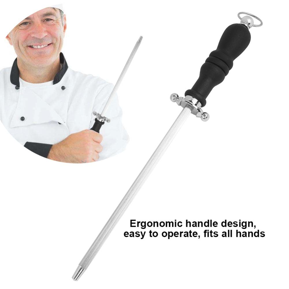 Stainless Steel Knife Sharpening Rod Silver and Black Honing Steel Rod Home Kitchen