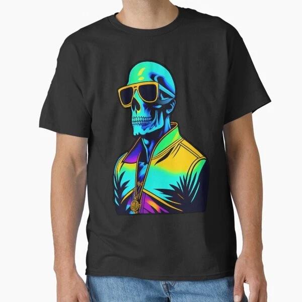 Neon Skeleton With Sunglasses Classic Tshirt Made In Usaaus Tshirt S2xl S