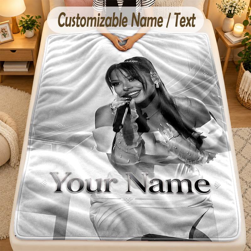 Flannel BlanketAyliva Custom Name Text Personalized Soft Warm Throw Blanket Home Decor Gift