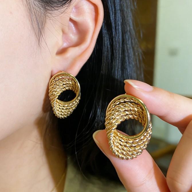 Complex Geometric Stud Earrings, Cold Wind Earrings, High-End Earrings, Temperament Weaving Fashion And Exaggeration