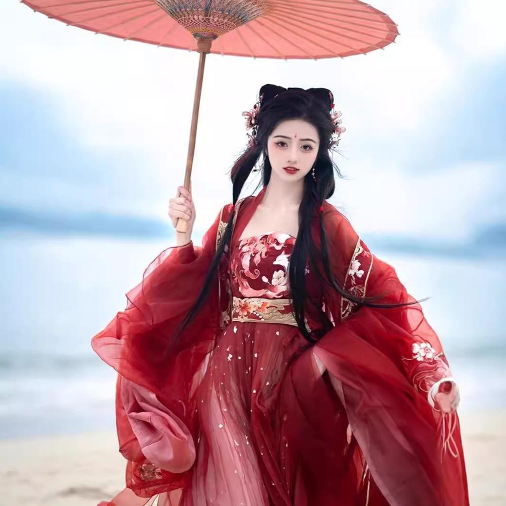 Autumn adult nine-tailed chest-length skirt, super fairy embroidered big-sleeved shirt, kako skirt, ancient style and beauty