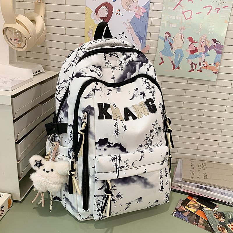 Schoolbag ink painting national style schoolbag female junior high school students high value large capacity high school students backpack male