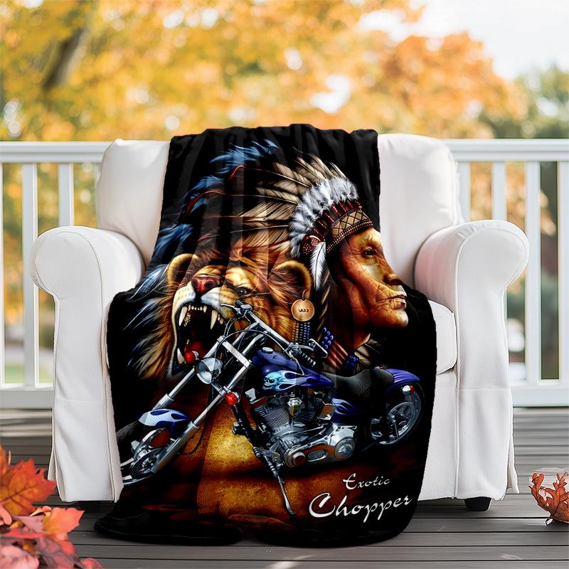 Indian Motorcycle Flannel Blanket Soft All-Season Throw, Design for Camping, Car Travel, Hiking Sofa, Bed, Office Perfect Gift for Parties