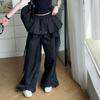 Young Women Lace Tiered Skirt Pants Baggy Wide Leg Trousers Y2k Lace Patchwork Pants  Lady