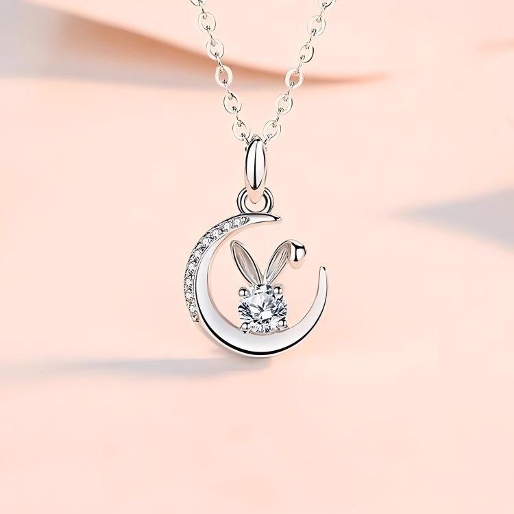 

Sterling Silver 999 Moonlit Rabbit Necklace for Women - Trendy, Luxury Zodiac Design Sterling Silver 999
