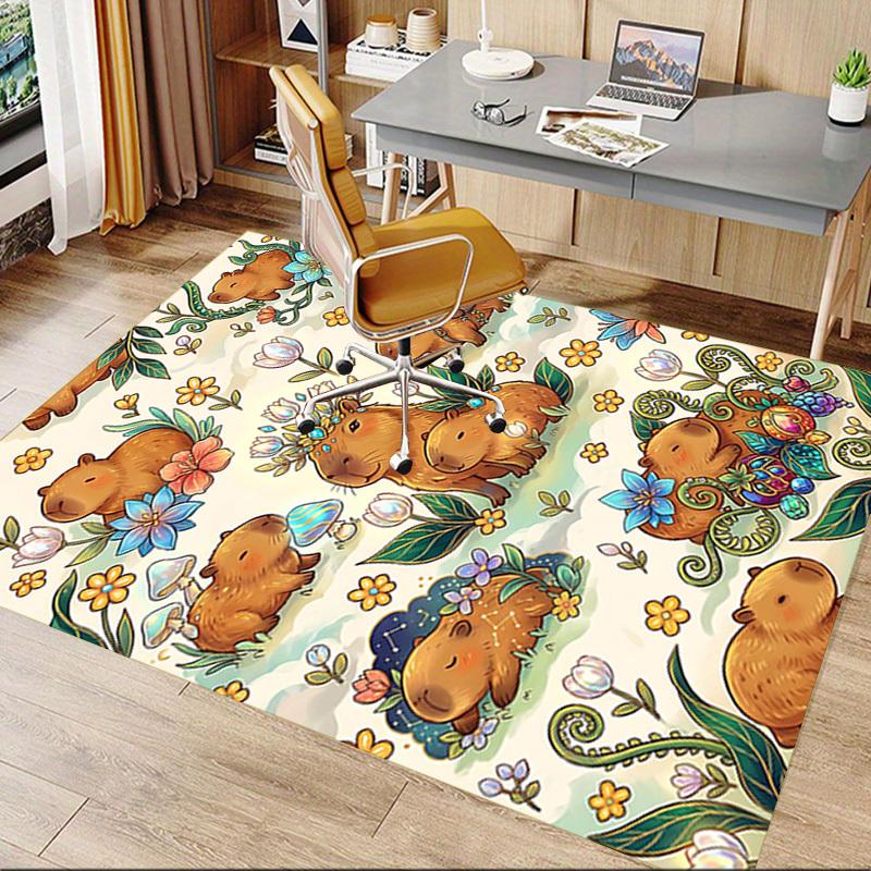 1PC Capybara Flowers Non-Slip Floor Carpet Compatible for Office&Living Room&Bedroom&Dining room - Soft & Pattern-G0369