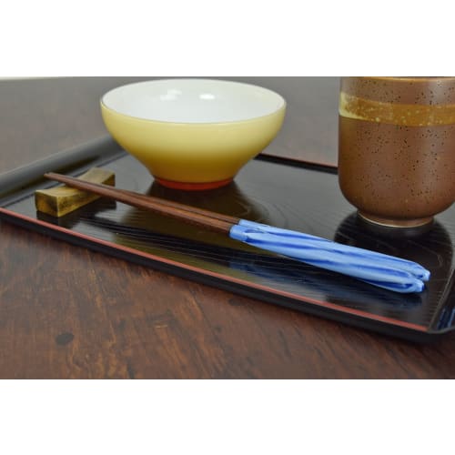 Aoba Chopsticks, Natural Wood, Candy Twist Pattern, Blue, 23cm