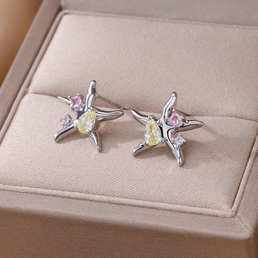 Stainless Steel Star Hoop Earrings For Women Men Gold Color Star Earrings Wedding Ear Buckle Jewelry Christmas Gift aretes