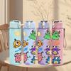 1PC Sun Monster Doodle Print 750ml Color Plastic Sports Water Bottle Leakproof Flip Straw Lid Suitable for Sports Office Home Use