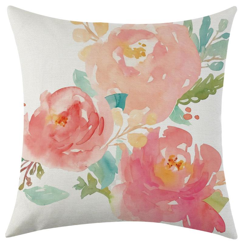 

New Watercolor Flower Series Linen Pillowcase Car Sofa Lumbar Pillow Cushion 45 * 45 separate pillow cover