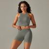 New Seamless Shock-Absorbing High Waisted And Hip Lifting Shorts Set, Sweat Absorbing, Fitness, Yoga Two-Piece Set For Women