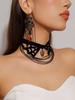 Vintage Black Lace Rose Necklace Bracelet Ring Set Women's Dinner Party, Dark Wind Neck Chain Bracelet