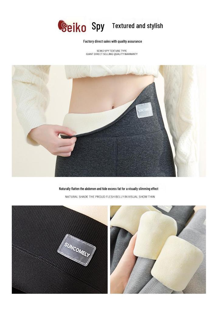 Women's High-Waisted Lambswool Leggings - Autumn/Winter, Warm Fleece, Non-Irritating Cotton for Belly and Legs