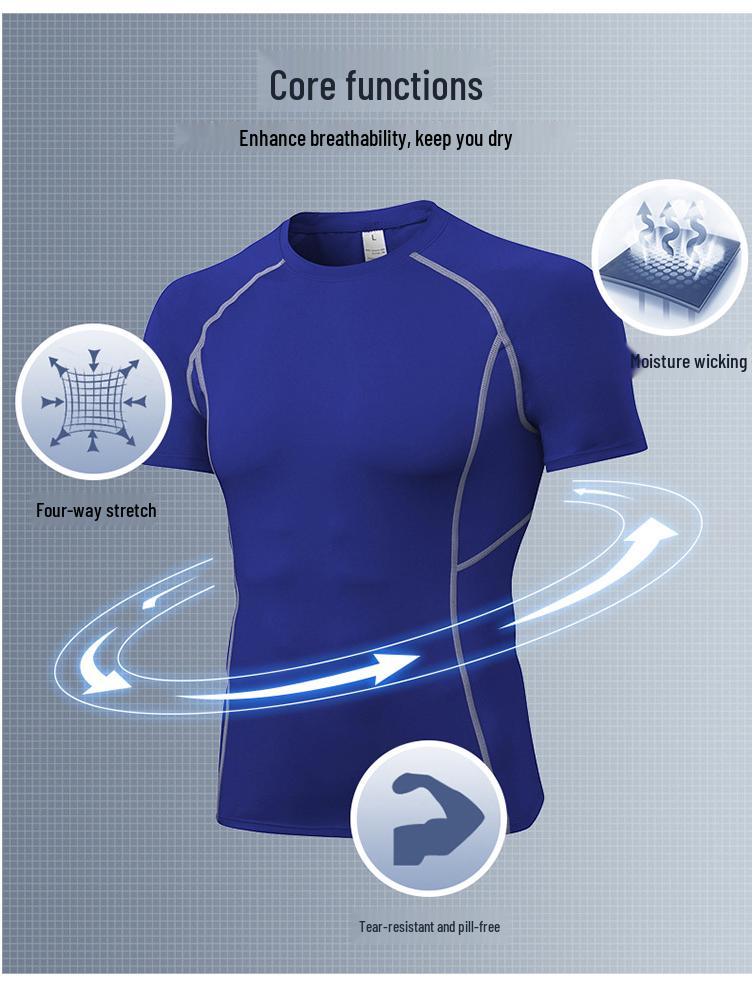 Men's Pro Performance Compression T-Shirt - Elastic, Sweat-Wicking, Quick-Dry, Short Sleeve 1008
