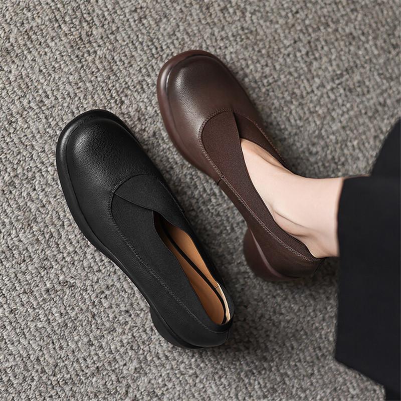 Fashion Hot New Spring Split Leather Women Shoes Round Toe Women Pumps Shoes for Women Chunky Heels Deep Mouth Loafers Zapatos Mujer