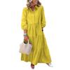 Women's 45720 Sleeve Maxi Dress Button Up Lapel Swing Dress with Pockets A-line Ruffles