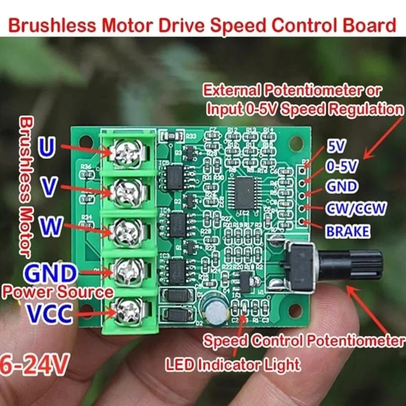 3A DC6V-24V Brushless Motor Speed Controller With 3 Phase Regulation And Reverse Polarity Protections Cleaning Equipment