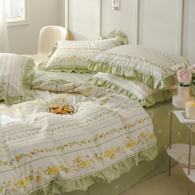 Księżniczka styl kwiatowy czysta bawełna mały świeży czteroczęściowy zestaw koronkowy prześcieradło poszwa na kołdrę prześcieradło z gumką łóżko trzyczęściowa poszwa na kołdrę