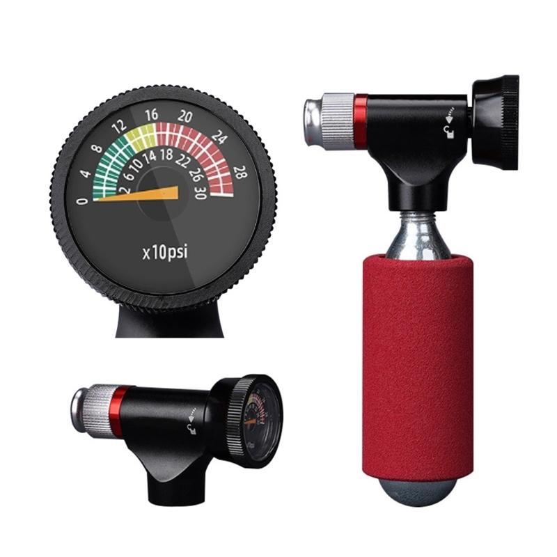 Portable CO2 Inflator Head Road Bike Tire Inflator CO2 Tyre Filler Air Pumps with Pressure Gauge & Insulated Sleeve