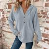 Women's Fashion Long-Sleeved Drawstring Button-Up V-Neck Casual Fleece-Lined Solid-Colour Hooded Sweatshirt Top