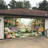 MERCHR Easter Garden Garage Door Backdrop 8 X 7 Ft, Spring Happy Easter Rabbit Colorful Eggs Bunny Garage Door Banner, Polyester, White