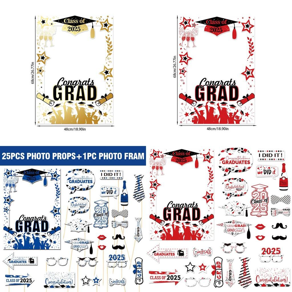 Graduation Photo Booth Props Set With 26pcs Paper Handheld Frames For Party Decorations