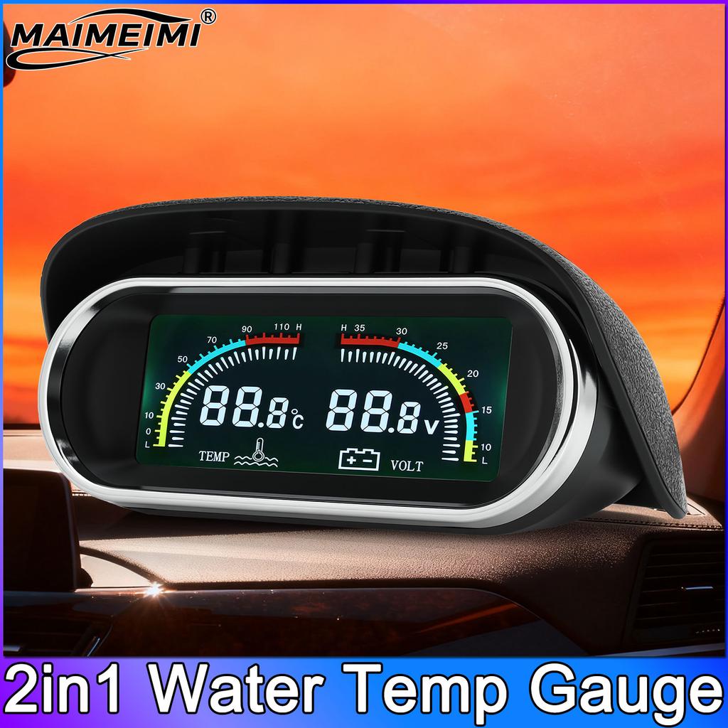 Water Temp Meter Voltage 2in1 0-120℃ Temperature Gauge LCD Indicator with Water Temp Sensor 10mm For Boat Car Motorcycle