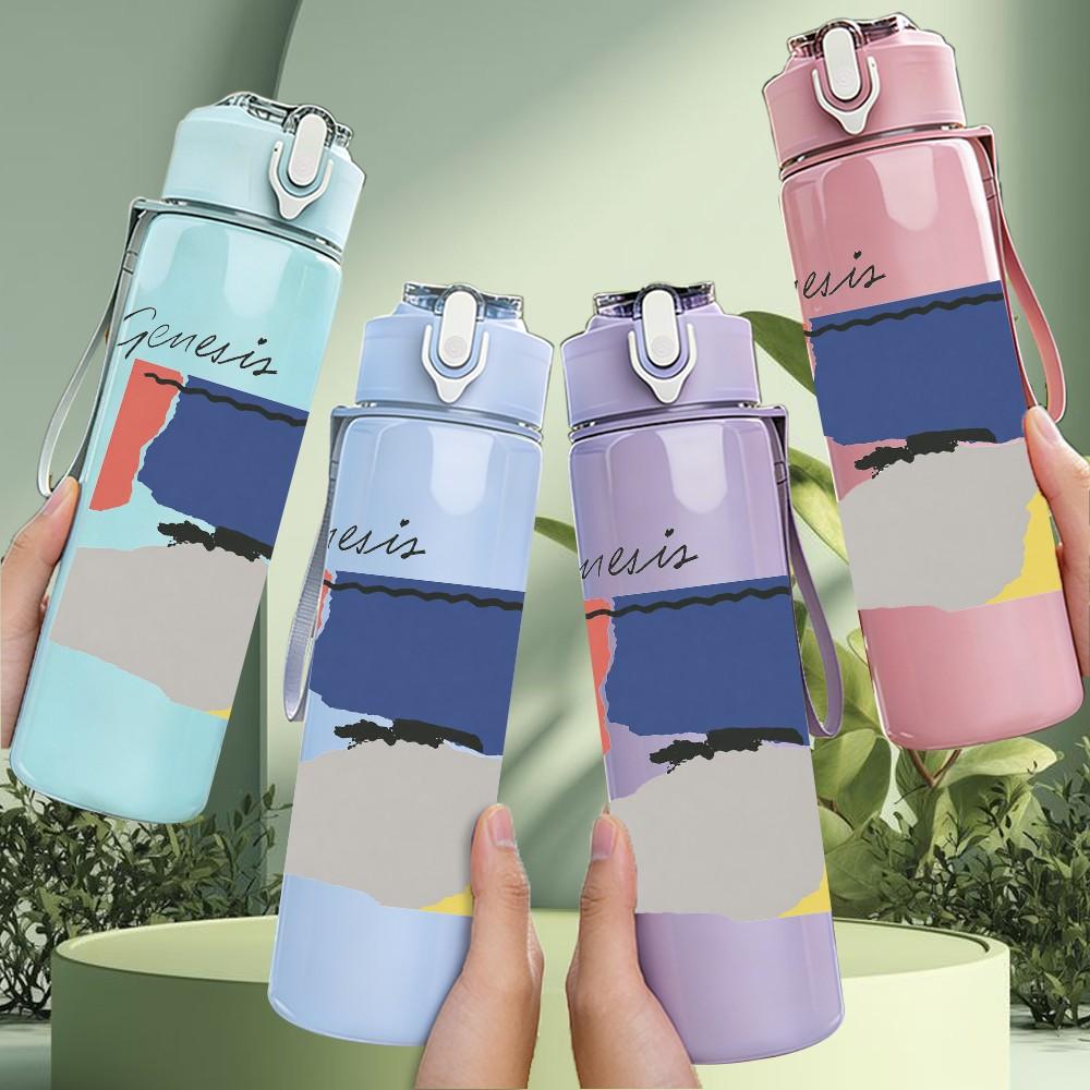 1PC Abstract color block rectangular print 750ml colorful plastic sports water bottle leakproof pop up lid with straw for outdoor work home use
