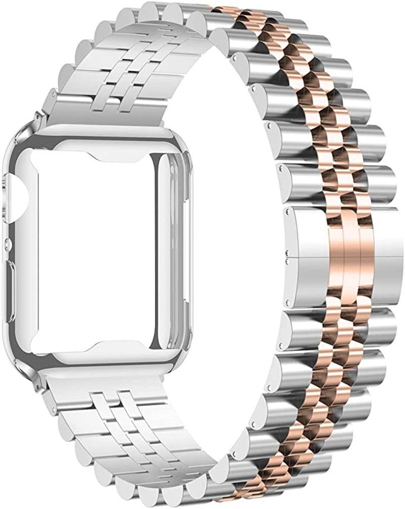 Metal Band+TPU Soft Case For Apple Watch 45mm 44mm 41mm 46mm 42mm 49mm Stainless Steel Wristband iWatch 11 10 9 8 7 6 5 SE Strap