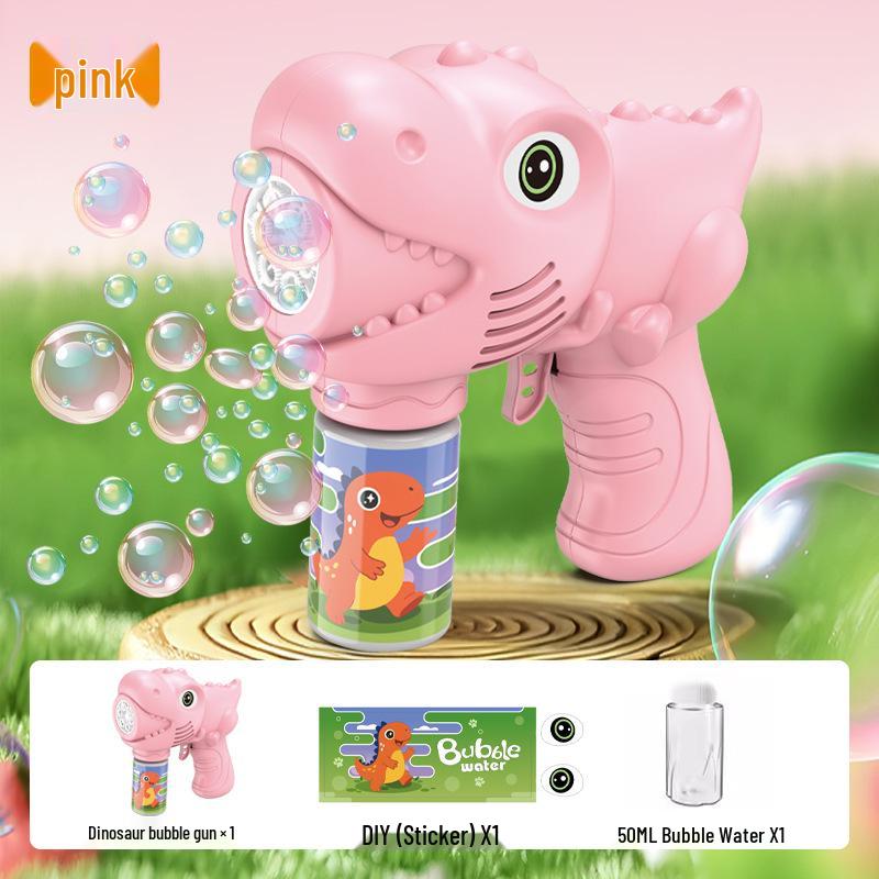 Işıklı Sevimli 6 Delikli Dinozor Baloncuk Makinesi - Çocuklar İçin Elektrikli El Tipi Baloncuk Tabancası
