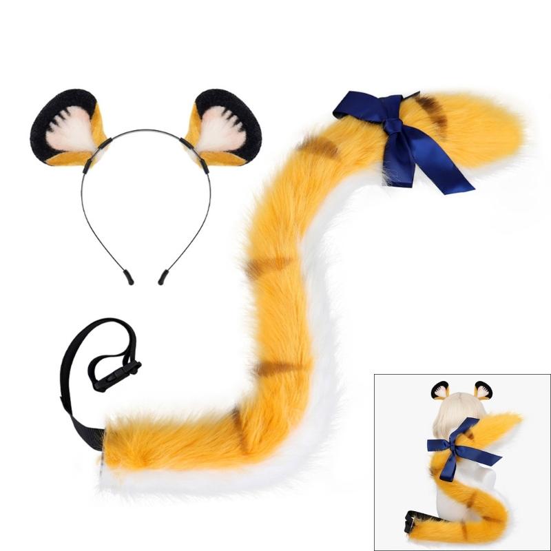 Animal Costume Accessory Animal Ear Headband with Tail Animal Cosplay Outfit for Kid Adult Christmas Halloween Role Play