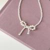 Unique Bowknot Pendant Necklace Fashion Beaded Necklace Elegant Necklace Alloy Texture Suitable for Daily Party Wear