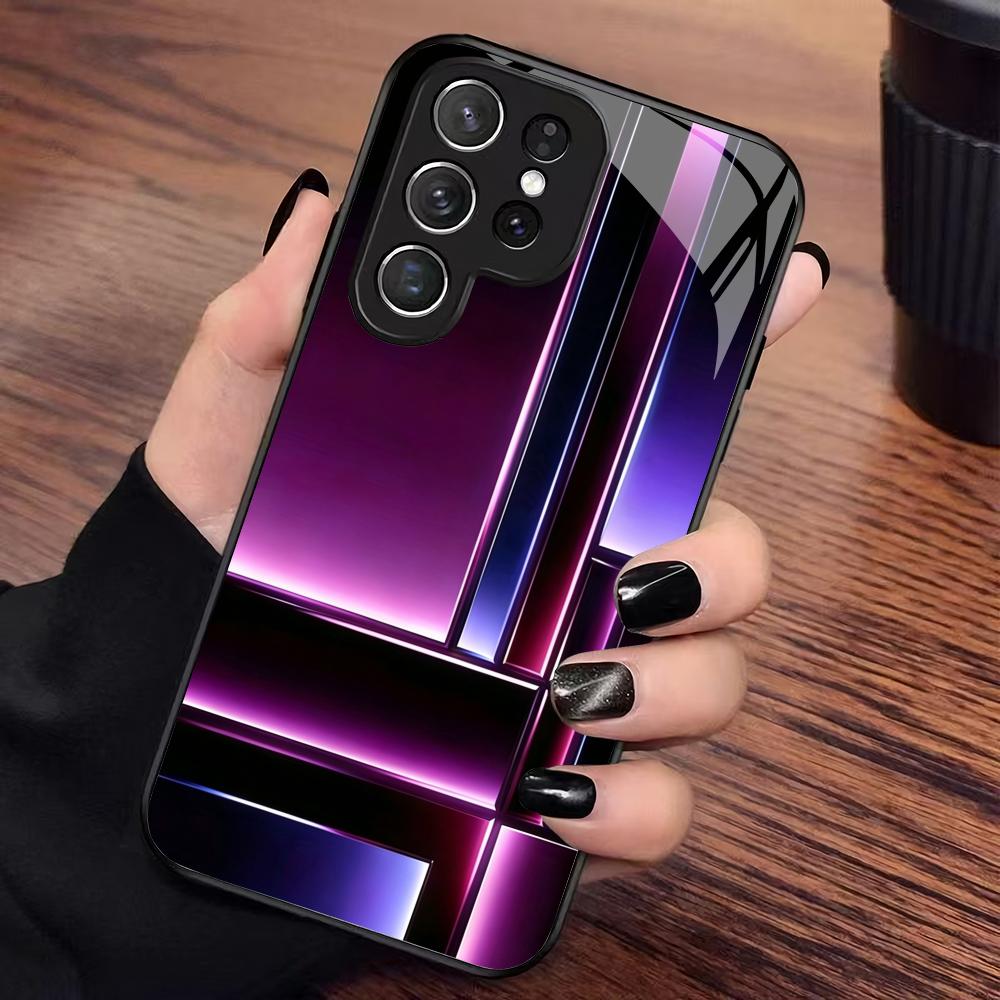 Geometric pattern glass phone case suitable for Samsung Galaxy S26 S25 S24 S23 S22 S20 FE/Ultra/Plus anti drop back cover