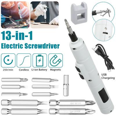 13-in-1-Elektroschrauber-Bohrer-Set, Mini-Multifunktions-Akku-Akku-Elektrowerkzeug mit Bohrmaschine