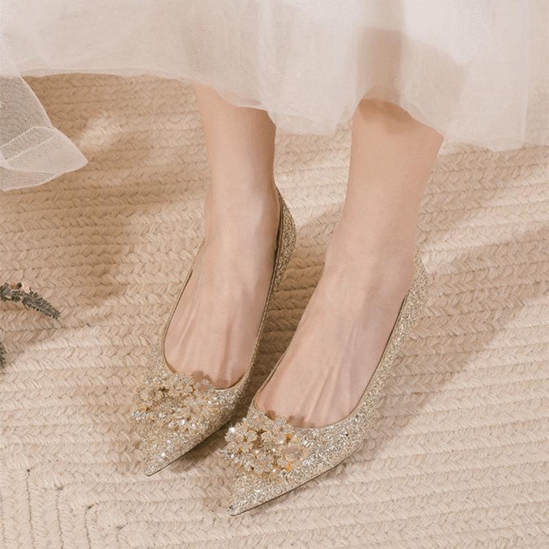 3Cm low-heeled wedding shoes 2025 new main wedding dress bride shoes high heels women's thin heels are not tired and can be worn daily