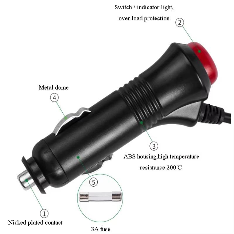 3M 12V 24V Car Cigarette Lighter Power Plug 55x21mm Adapter with Switch Cable for Automotive DIY Power Supply Charging Cord
