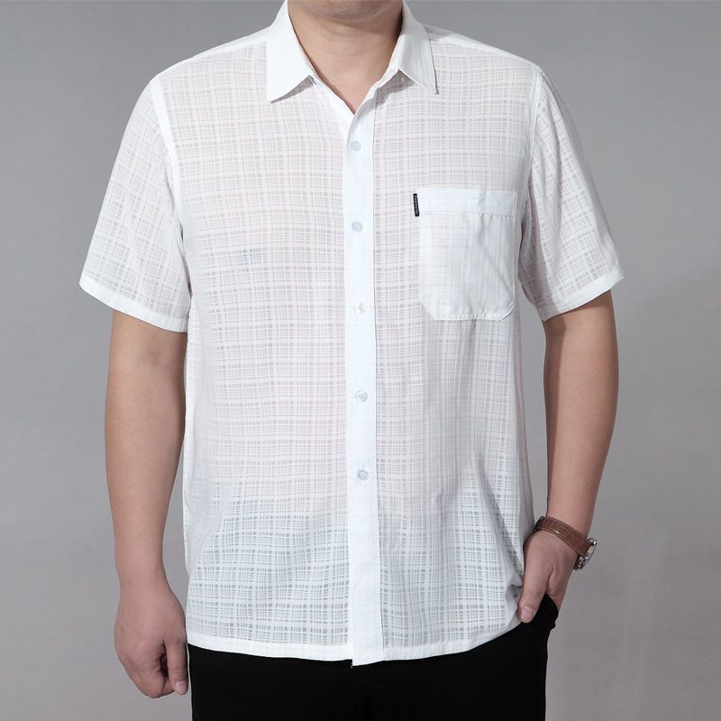 Herrskjorta med kort ärm, rutig i turkos, med ficka