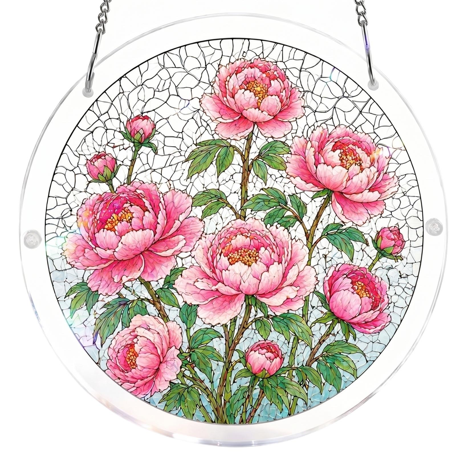 

Acrylic Puzzle Toy Sun Catcher Window Decoration Round Hanging Ornament Three Layer Single 2mm Panel Floral Design for Home One Size