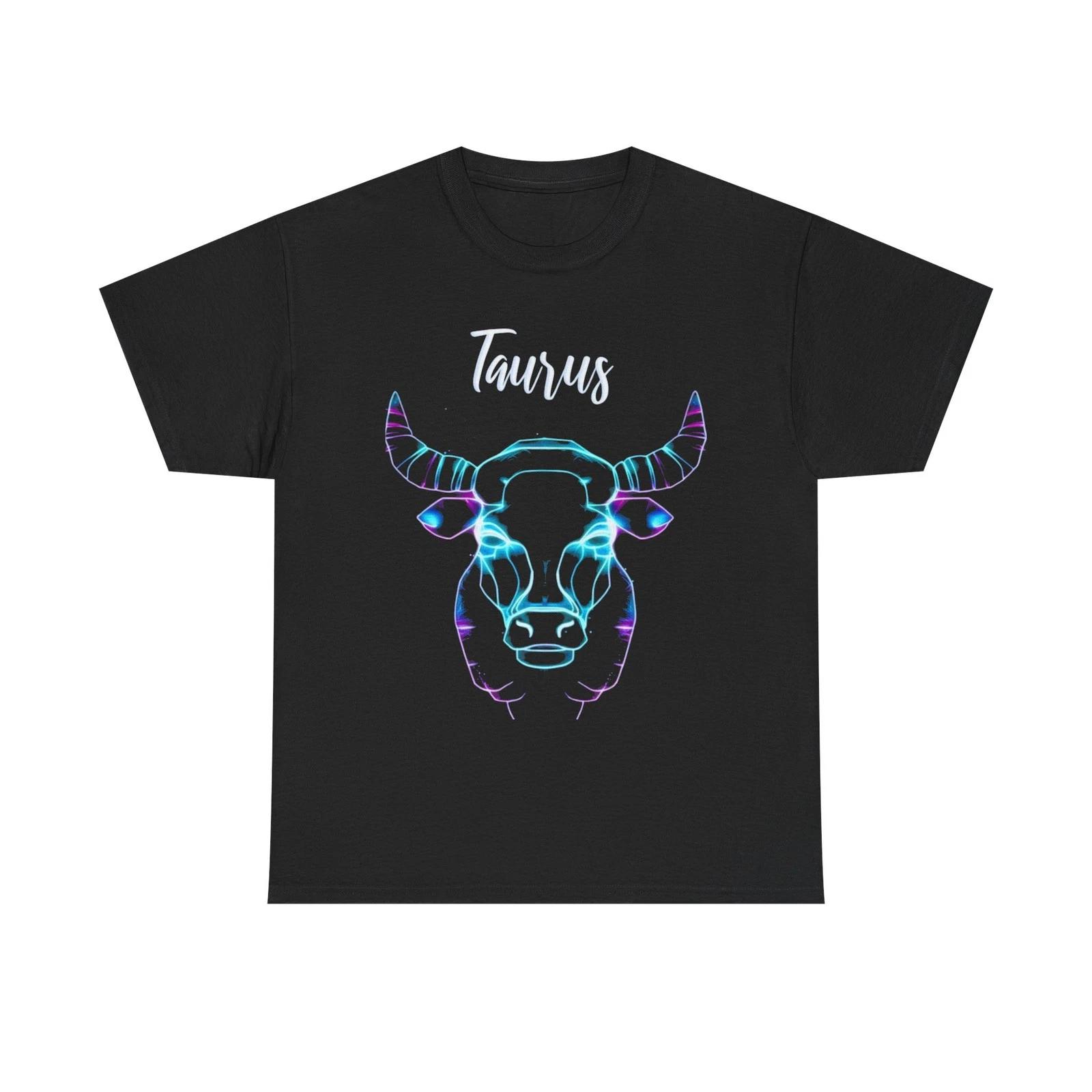 Taurus Zodiac Neon Bull Graphic Unisex Heavy Cotton Tee S