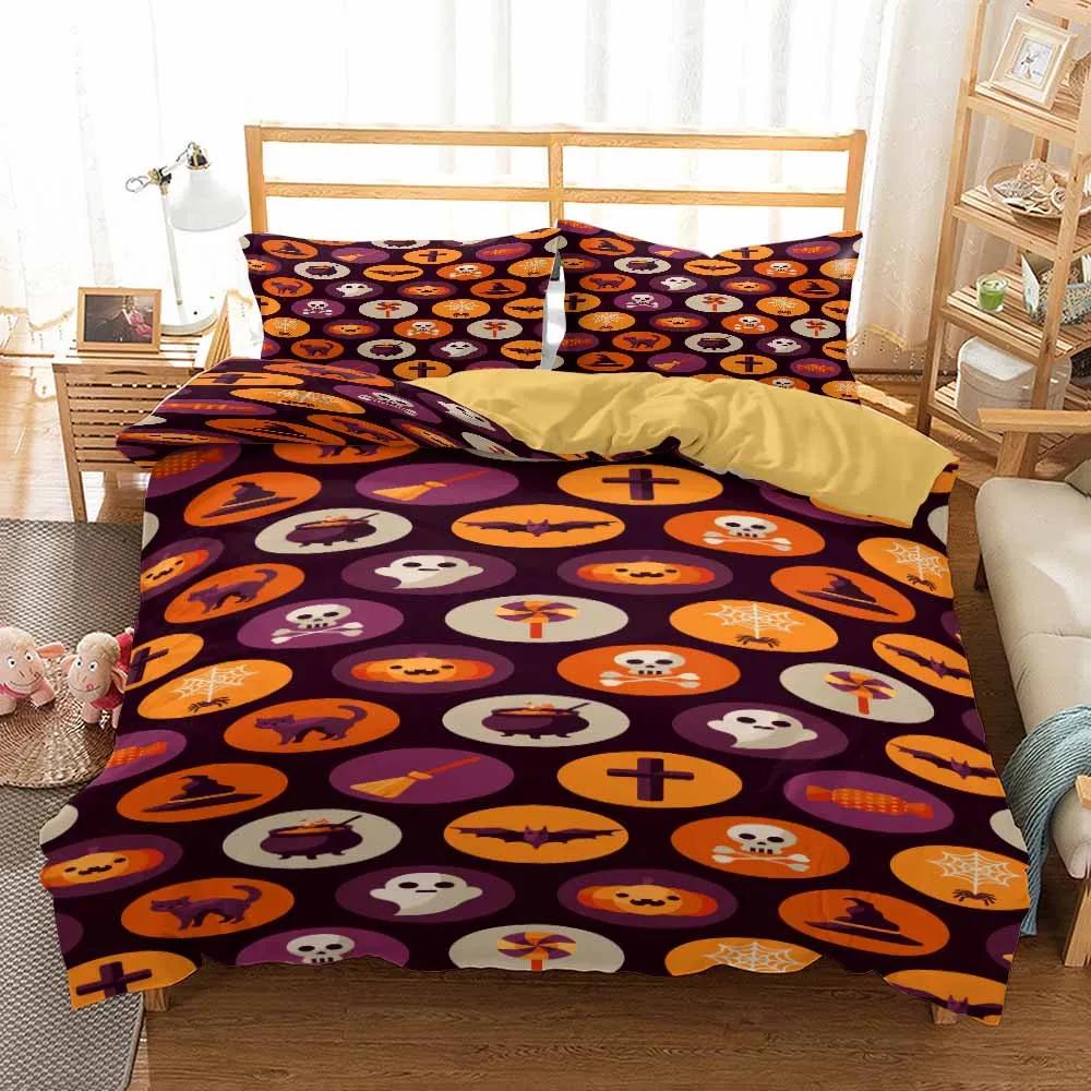 Printed Happy Halloween Bed Linens Set Covers Bed Room Queen Quilt Cover Set Skull Bedding Set Luxury Bedclothes Customized