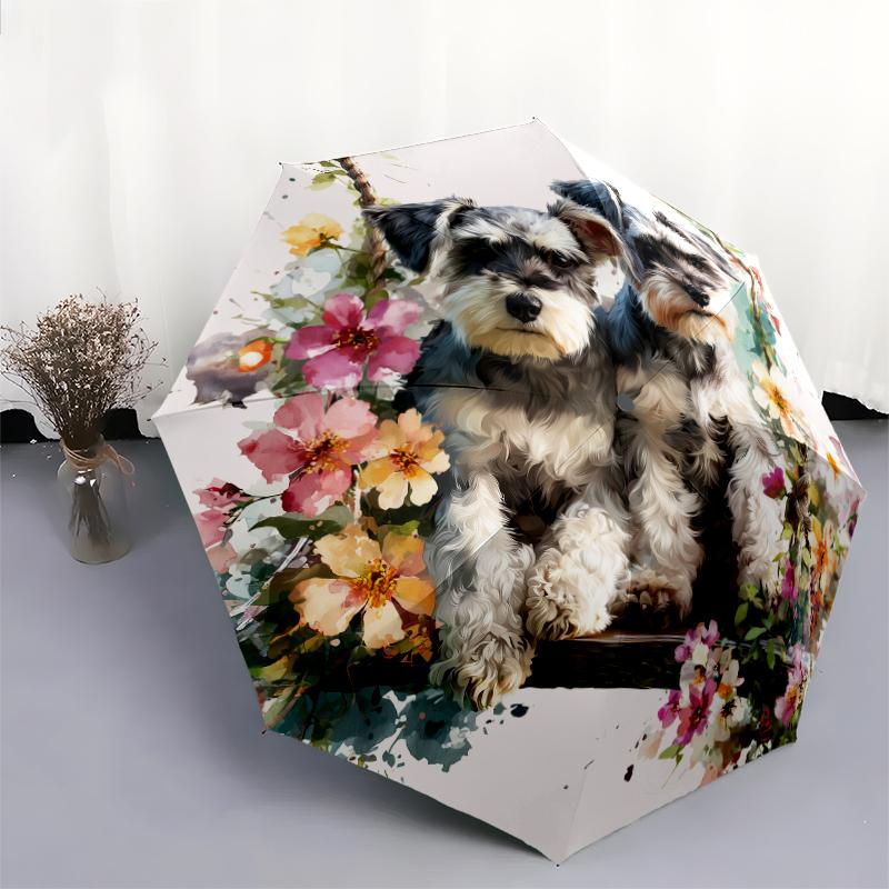 Pink Schnauzer Pattern, Automatic Folding Umbrella, Portable and Foldable Design, 8 Ribs, a Christmas or Birthday Gift.