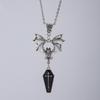 Exaggerated Gothic Sliver Color Vampire Bat Cross Red Coffin  Pendant Necklace for Women Halloween Party Retro Punk Jewelry Gift