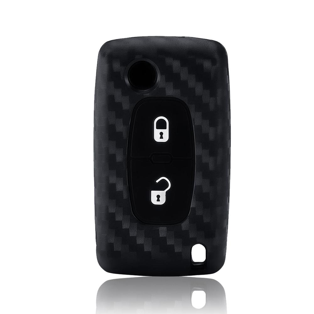 New Carbon Fiber Silicone Car Key Cover for Citroen C2 C3 C4 C5 C6 Xsara Berlingo Peugeot 207 307 308 407 607 807 Protector Fob