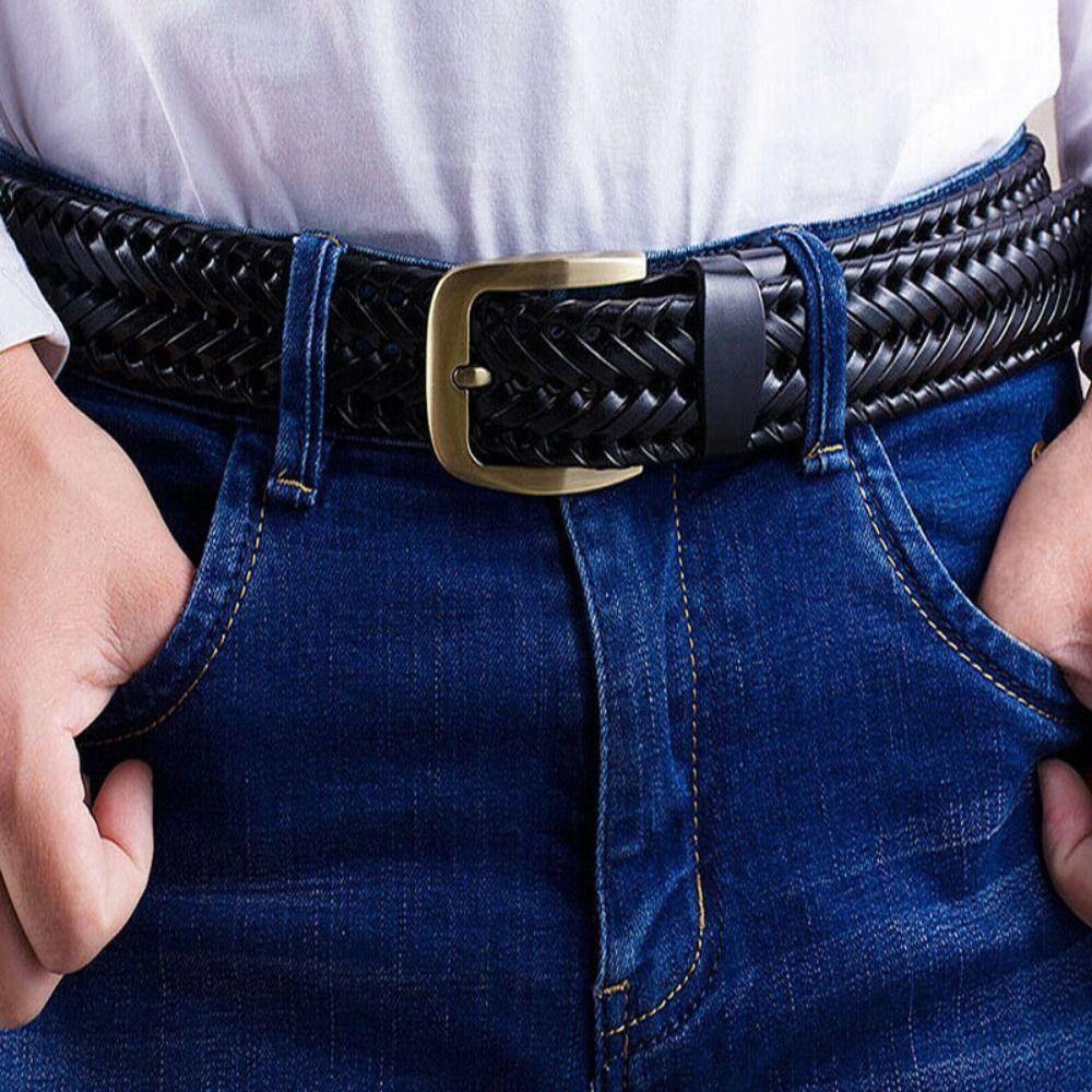 Retro Male Genuine Leather Belt Zinc Zinc Alloy Jeans Waistband Classic Men Weave Belt  Boys
