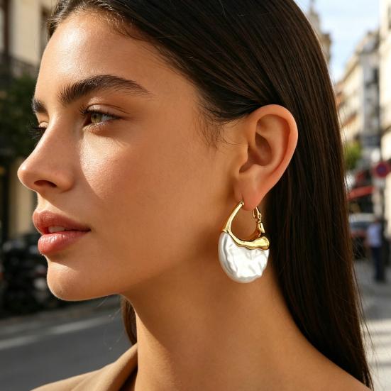1 Pair Women Earrings Imitation Pearls Inlaid Drop Earrings with Ear Loop Daily Wear Party Dance Jewelry Gift